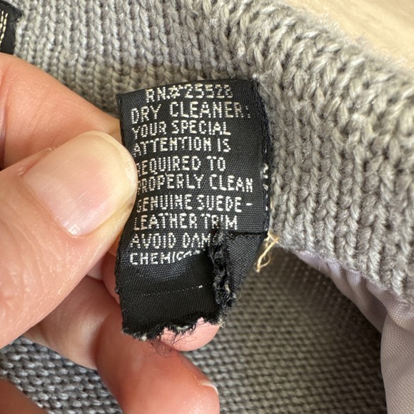 Vintage Saxony Men's Gray Acrylic & Leather Sweater‎ Jacket L Made Hong Kong - Picture 4 of 13